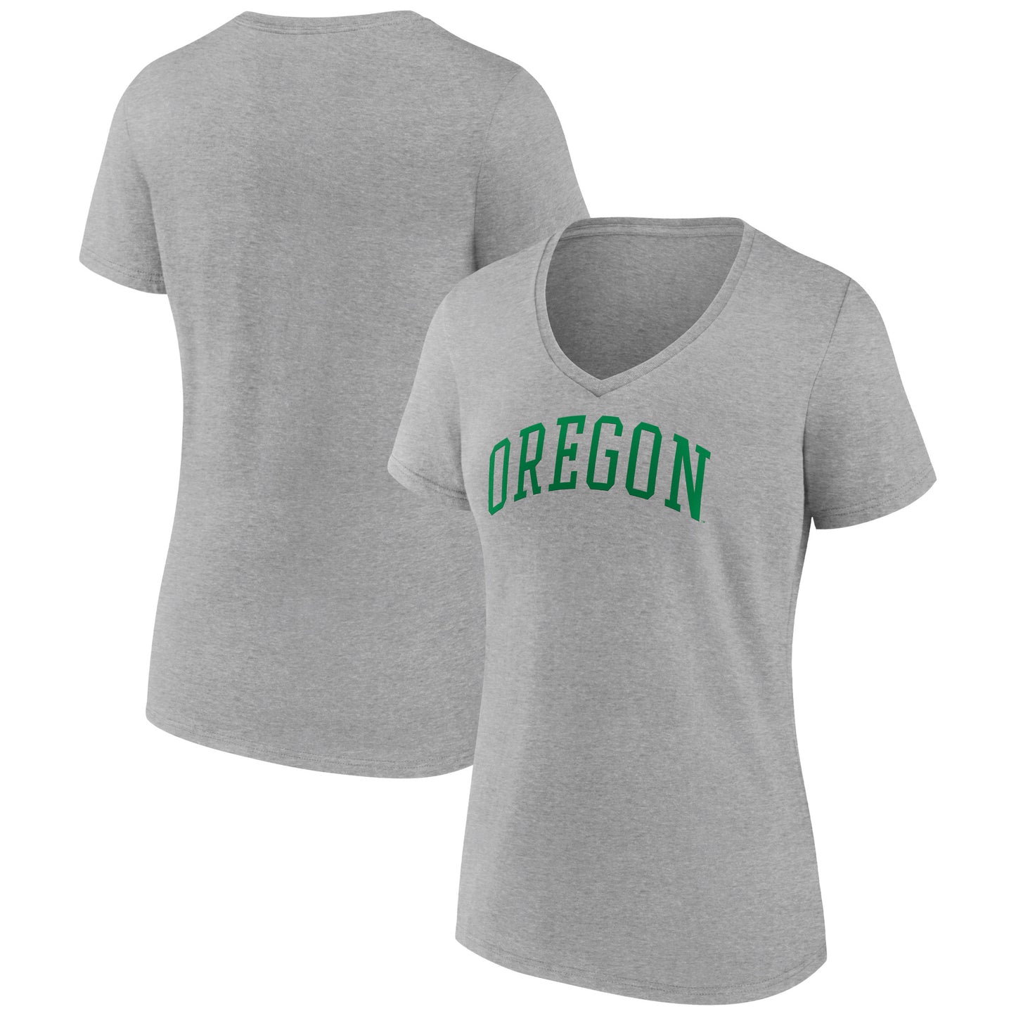 Women's Fanatics Heather Gray Oregon Ducks Basic Arch V-Neck T-Shirt