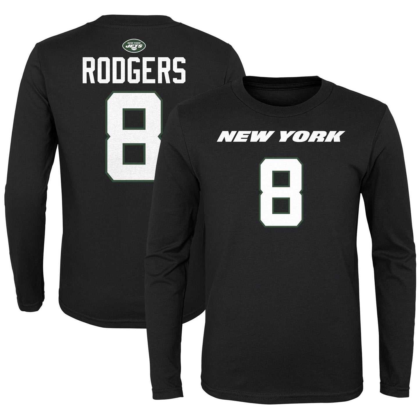 Youth Aaron Rodgers Black New York Jets Mainliner Player Name & Number Long Sleeve T-Shirt