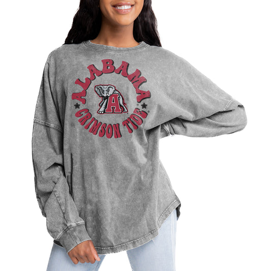 Women's Gameday Couture Gray Alabama Crimson Tide Playing Around Faded Wash Oversized Long Sleeve T-Shirt