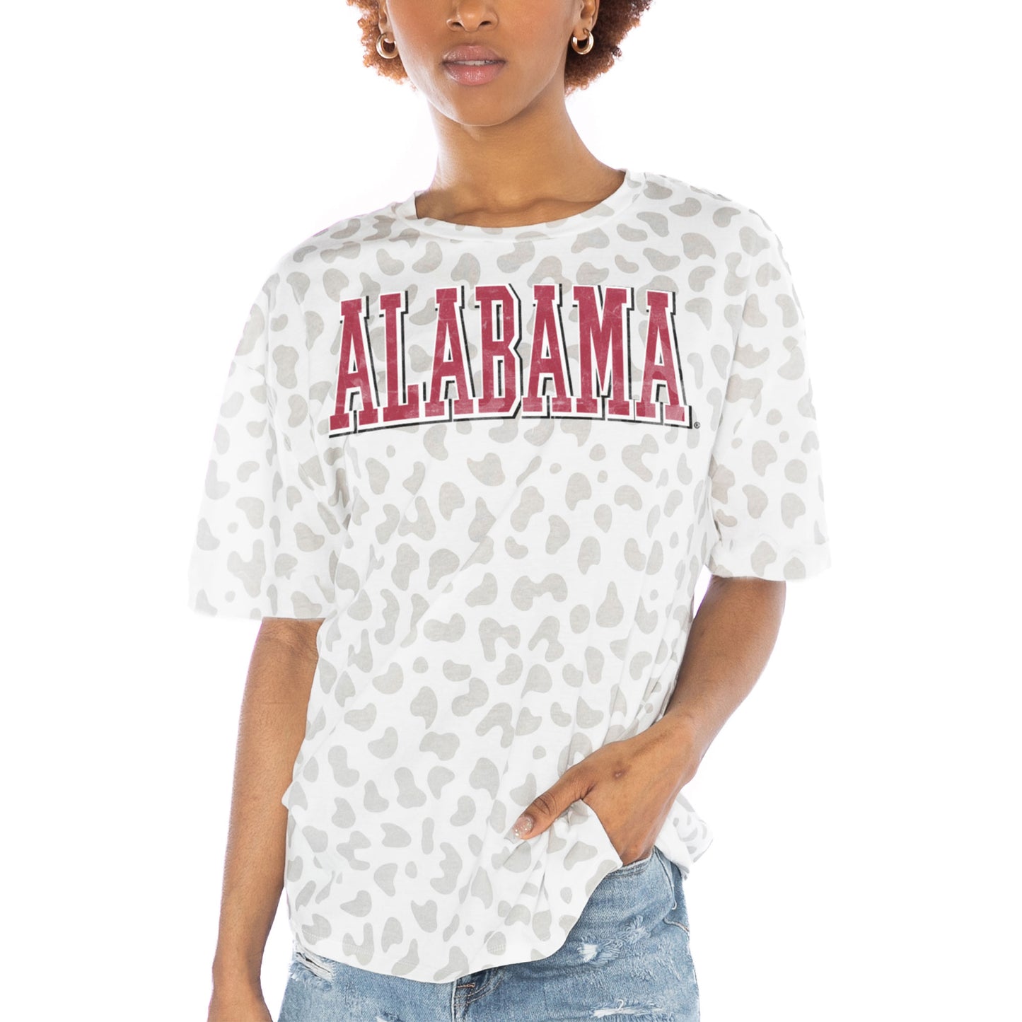 Women's Gameday Couture White Alabama Crimson Tide Bonus Points Subtle Leopard Print Tri-Blend T-Shirt