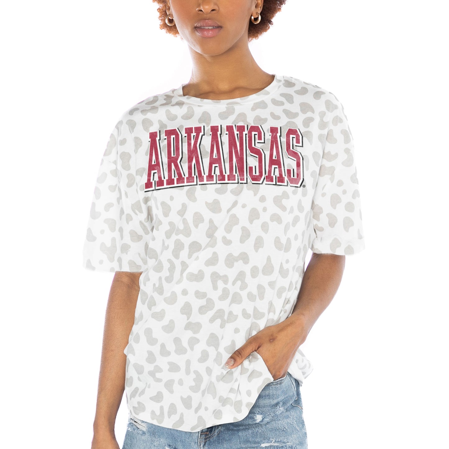 Women's Gameday Couture White Arkansas Razorbacks Bonus Points Subtle Leopard Print Tri-Blend T-Shirt