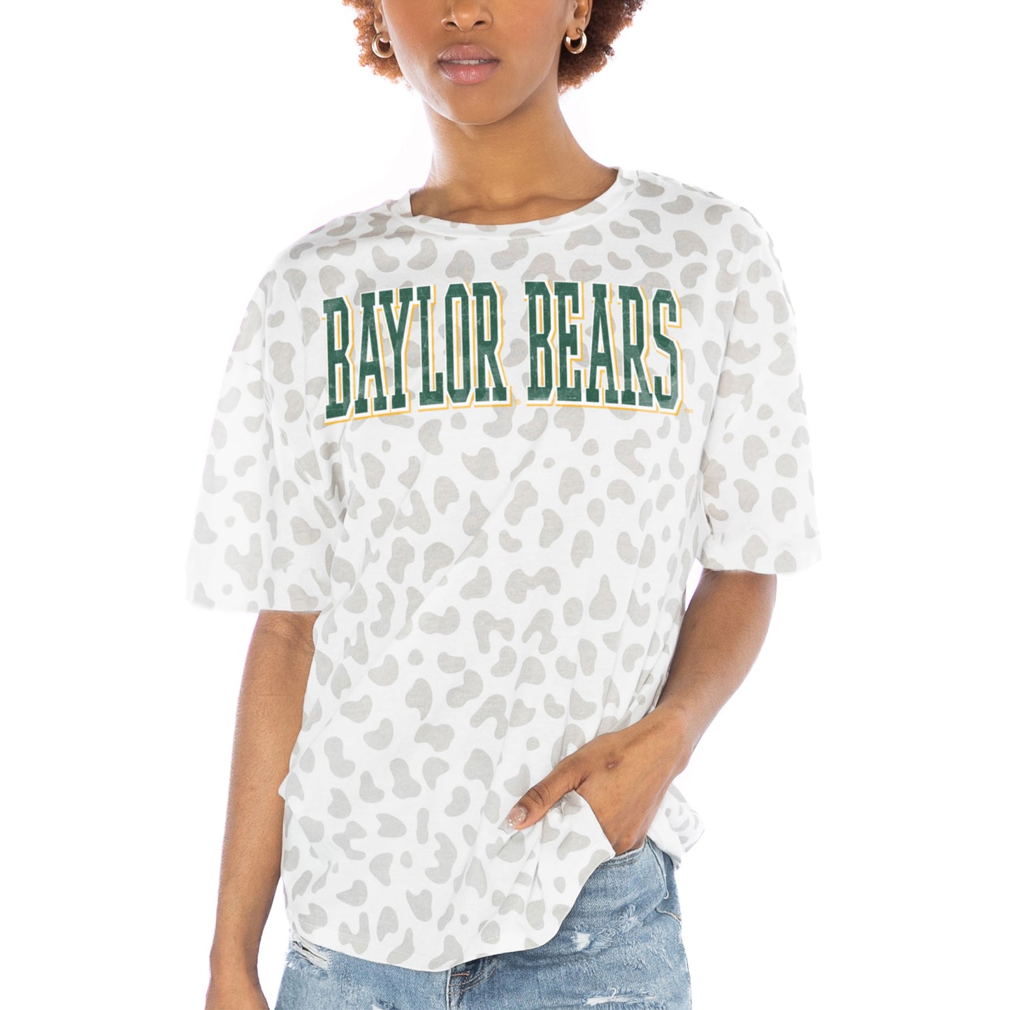 Women's Gameday Couture White Baylor Bears Bonus Points Subtle Leopard Print T-Shirt