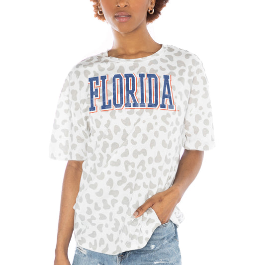 Women's Gameday Couture White Florida Gators Bonus Points Subtle Leopard Print T-Shirt