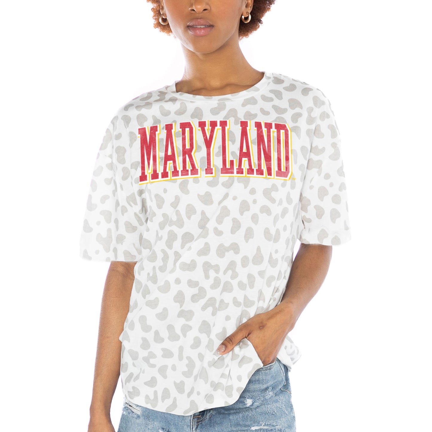 Women's Gameday Couture White Maryland Terrapins Bonus Points Subtle Leopard Print T-Shirt