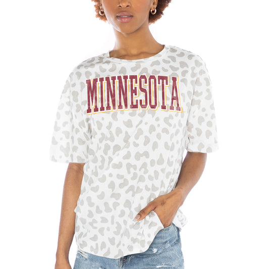 Women's Gameday Couture White Minnesota Golden Gophers Bonus Points Subtle Leopard Print T-Shirt