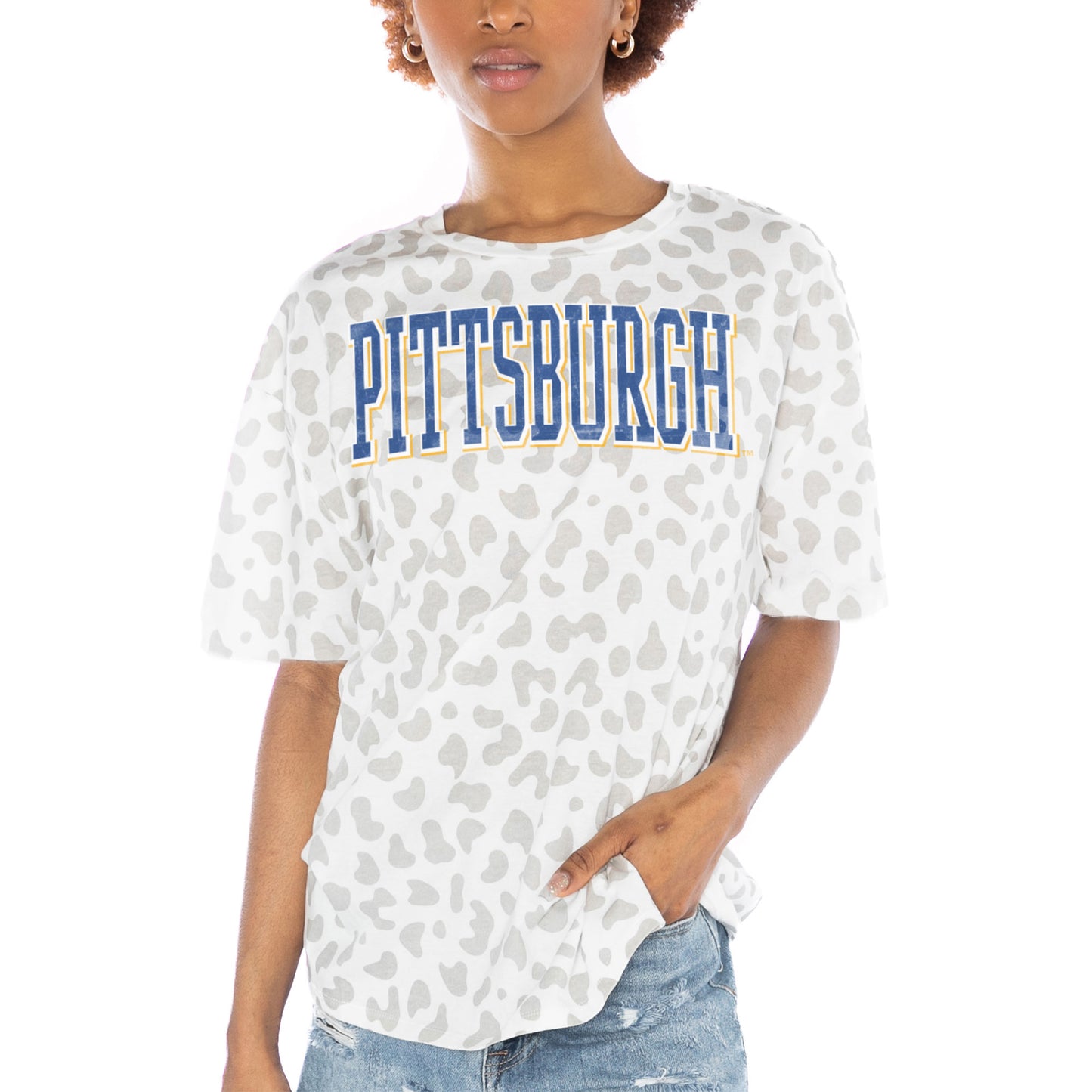 Women's Gameday Couture White Pitt Panthers Bonus Points Subtle Leopard Print Tri-Blend T-Shirt