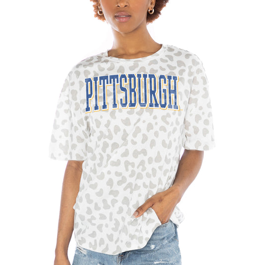 Women's Gameday Couture White Pitt Panthers Bonus Points Subtle Leopard Print Tri-Blend T-Shirt