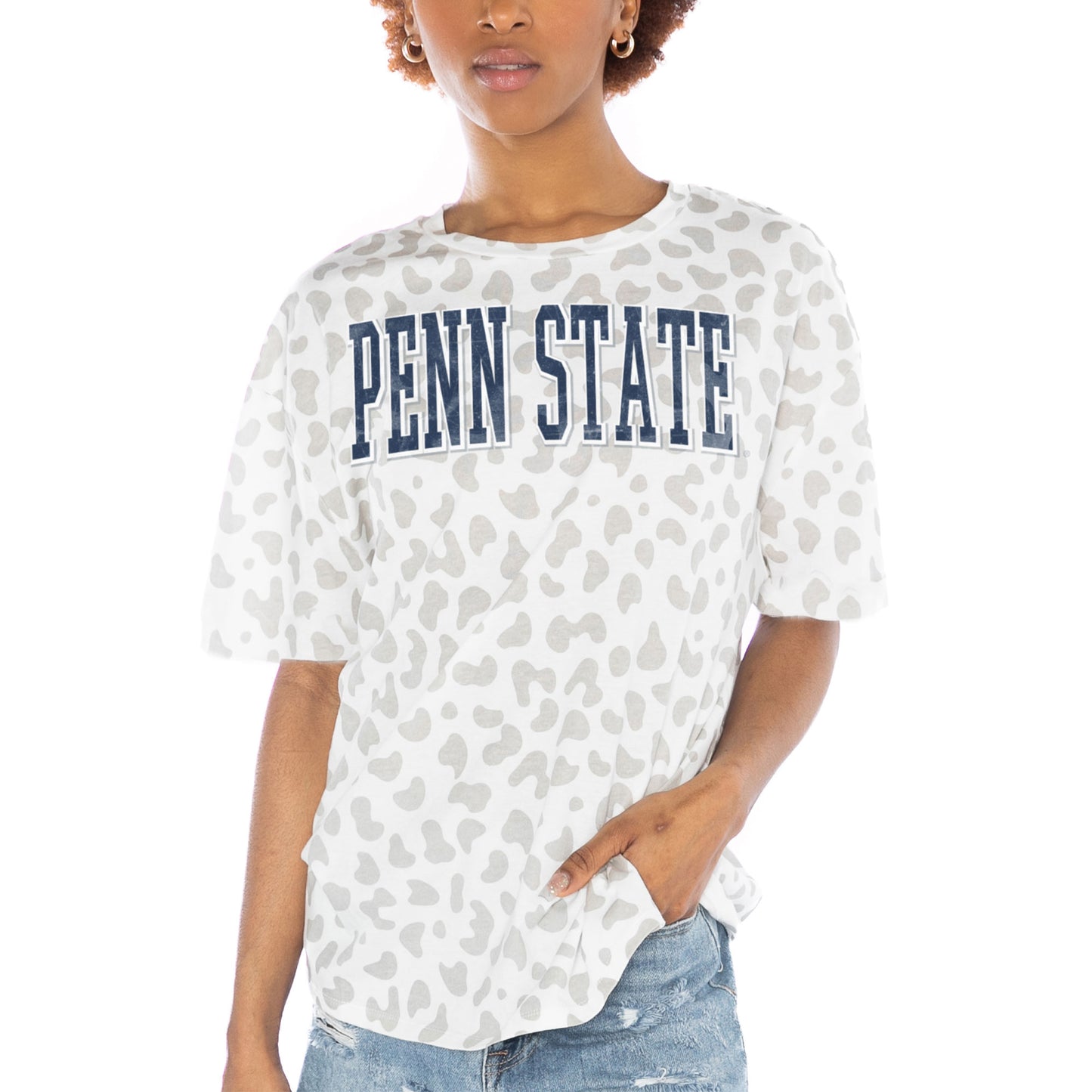 Women's Gameday Couture White Penn State Nittany Lions Bonus Points Subtle Leopard Print Tri-Blend T-Shirt