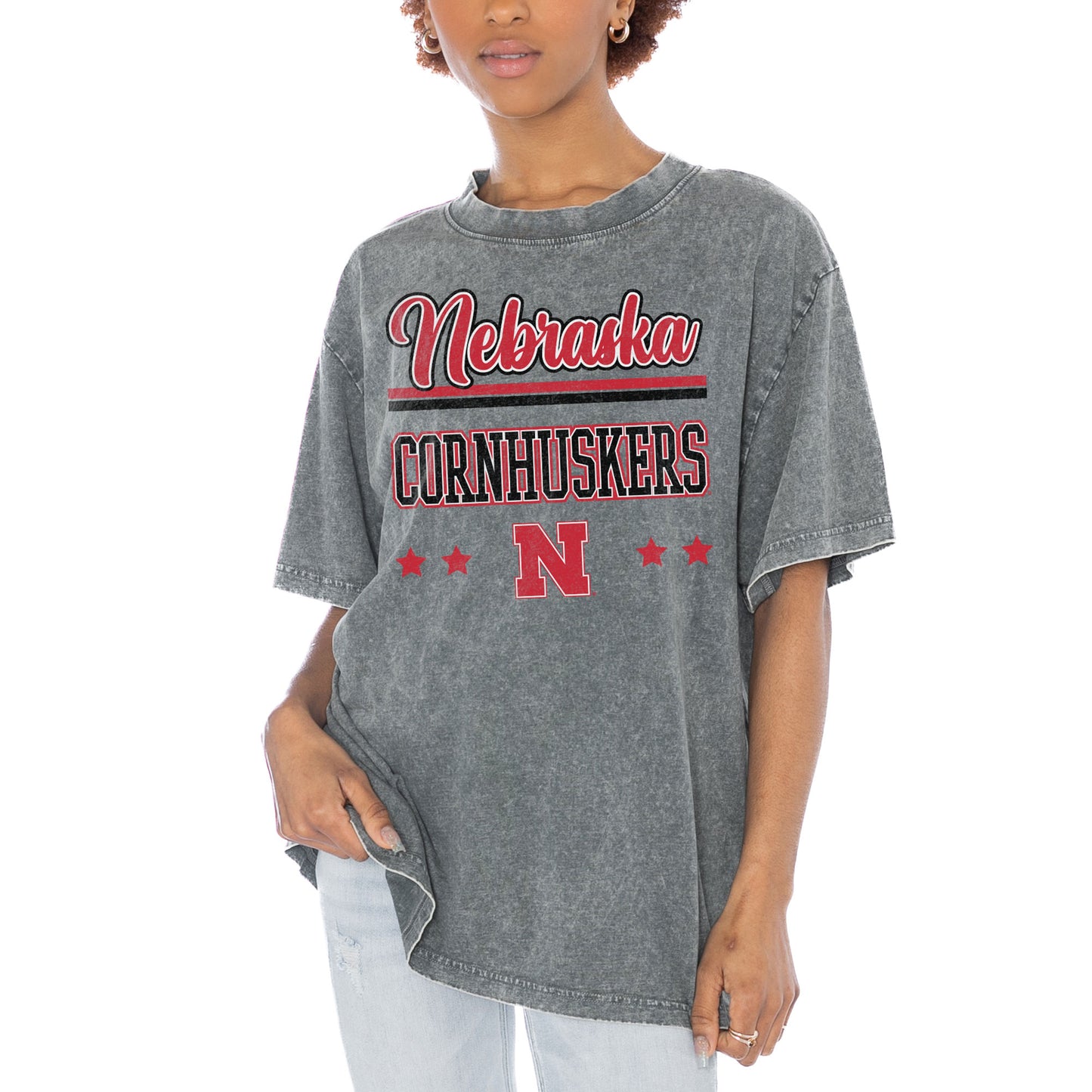 Women's Gameday Couture Gray Nebraska Huskers Here To Play Oversized T-Shirt