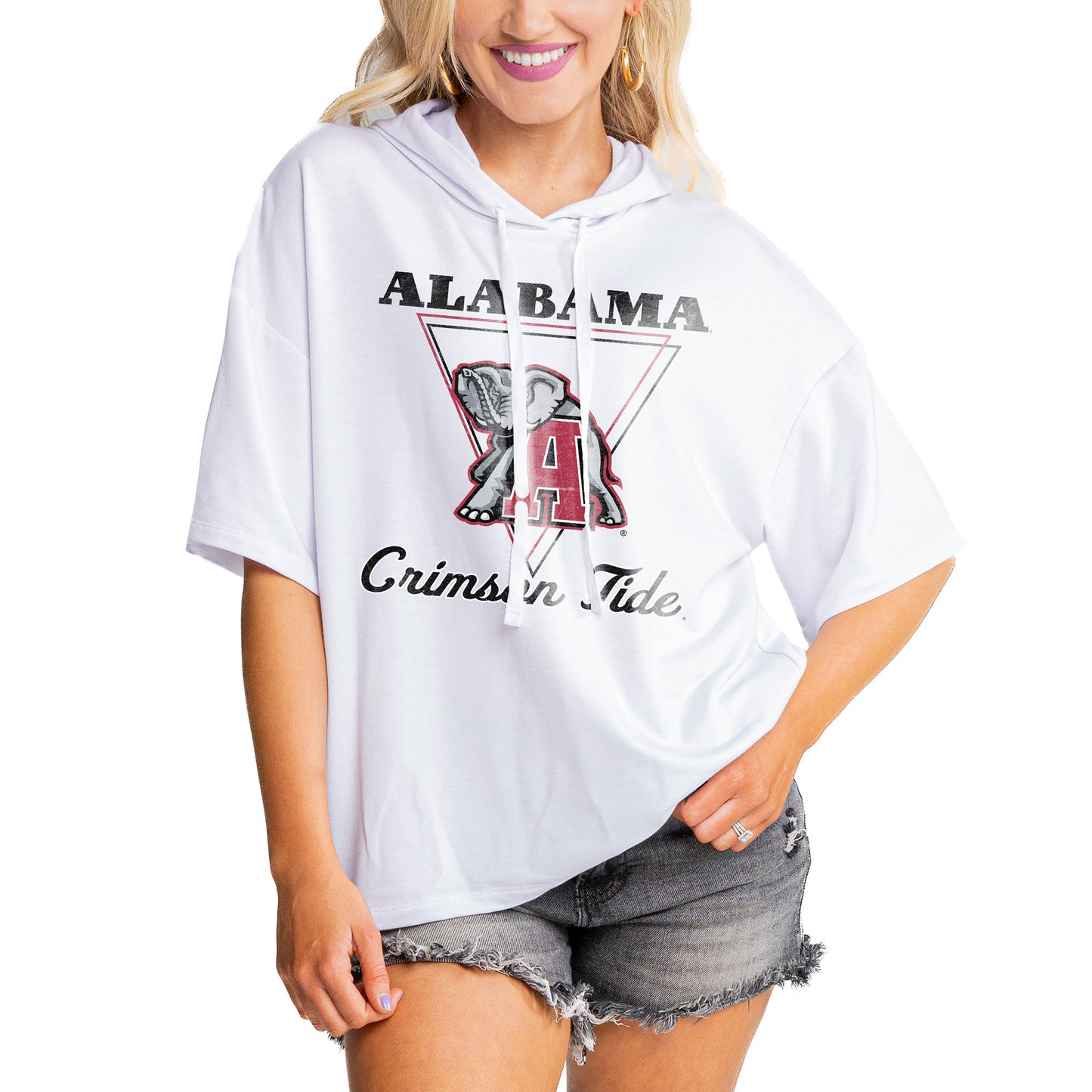 Women's Gameday Couture White Alabama Crimson Tide Play On French Terry Tri-Blend Hoodie T-Shirt