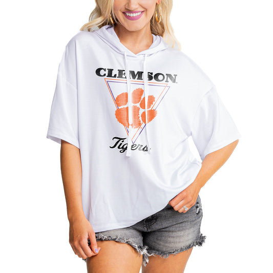 Women's Gameday Couture White Clemson Tigers Play On French Terry Tri-Blend Hoodie T-Shirt