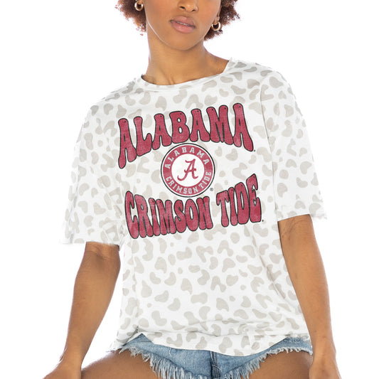 Women's Gameday Couture White Alabama Crimson Tide Crushing Victory Subtle Leopard Print T-Shirt