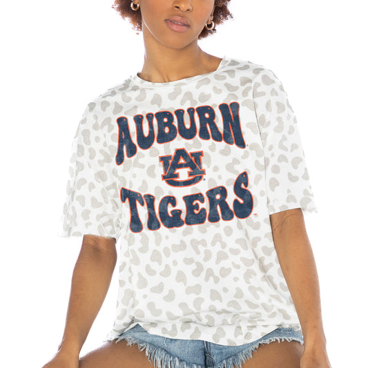 Women's Gameday Couture White Auburn Tigers Crushing Victory Subtle Leopard Print T-Shirt