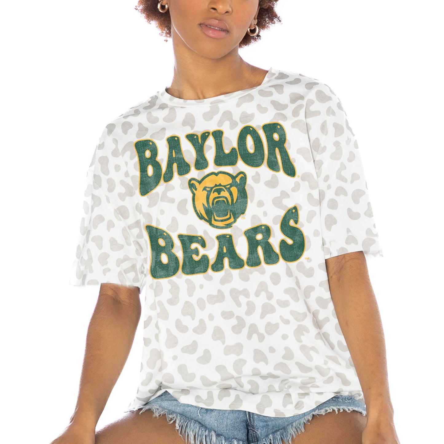 Women's Gameday Couture White Baylor Bears Crushing Victory Subtle Leopard Print T-Shirt