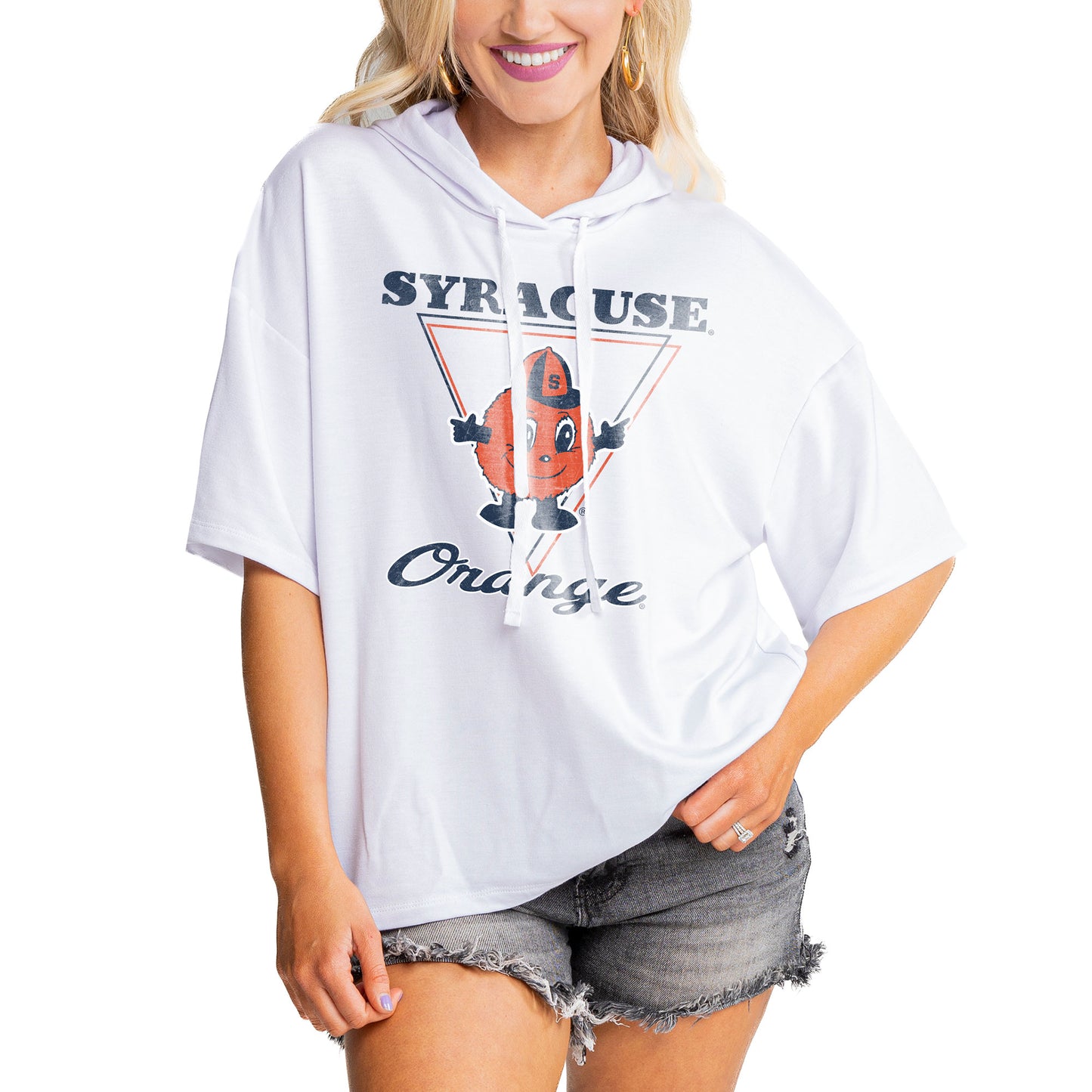 Women's Gameday Couture White Syracuse Orange Play On French Terry Tri-Blend Hoodie T-Shirt