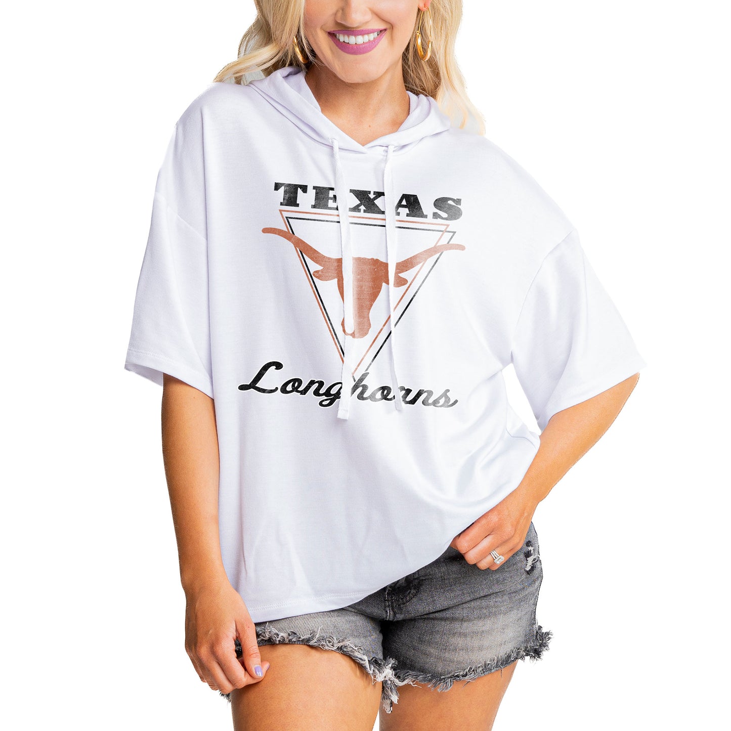 Women's Gameday Couture White Texas Longhorns Play On French Terry Tri-Blend Hoodie T-Shirt