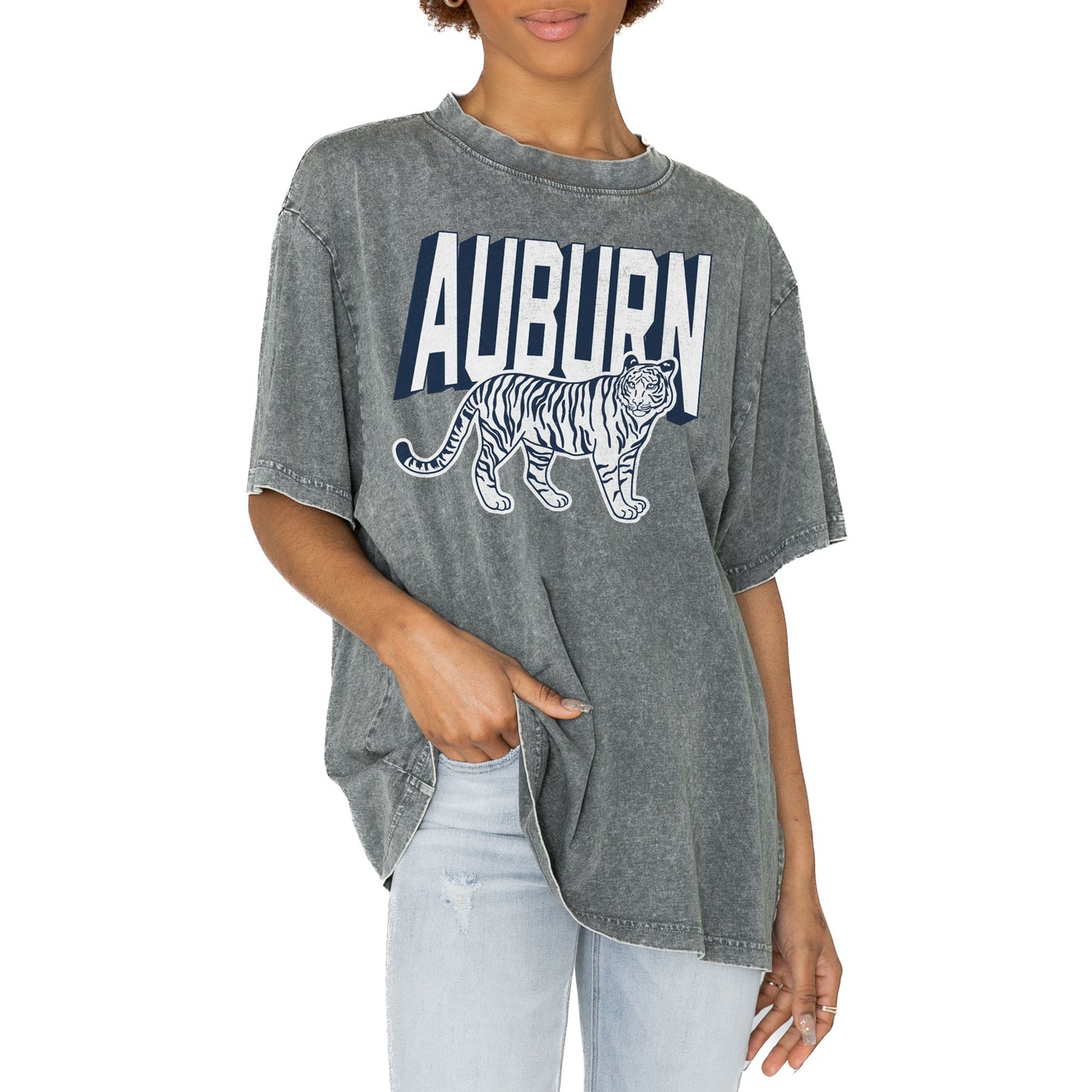 Women's Gameday Couture Gray Auburn Tigers Solid Defense Oversized T-Shirt