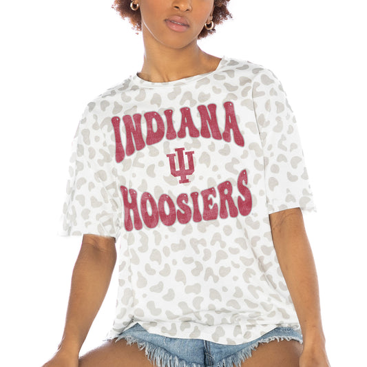 Women's Gameday Couture White Indiana Hoosiers Crushing Victory Subtle Leopard Print T-Shirt