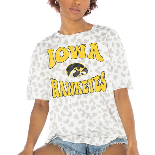 Women's Gameday Couture White Iowa Hawkeyes Crushing Victory Subtle Leopard Print T-Shirt