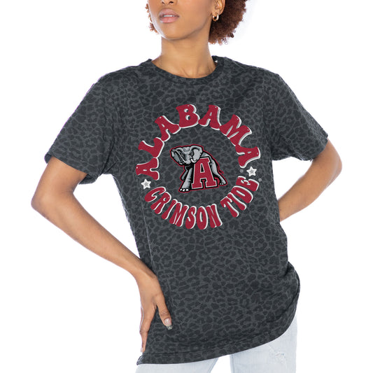 Women's Gameday Couture Charcoal Alabama Crimson Tide Victory Lap Leopard Standard Fit T-Shirt