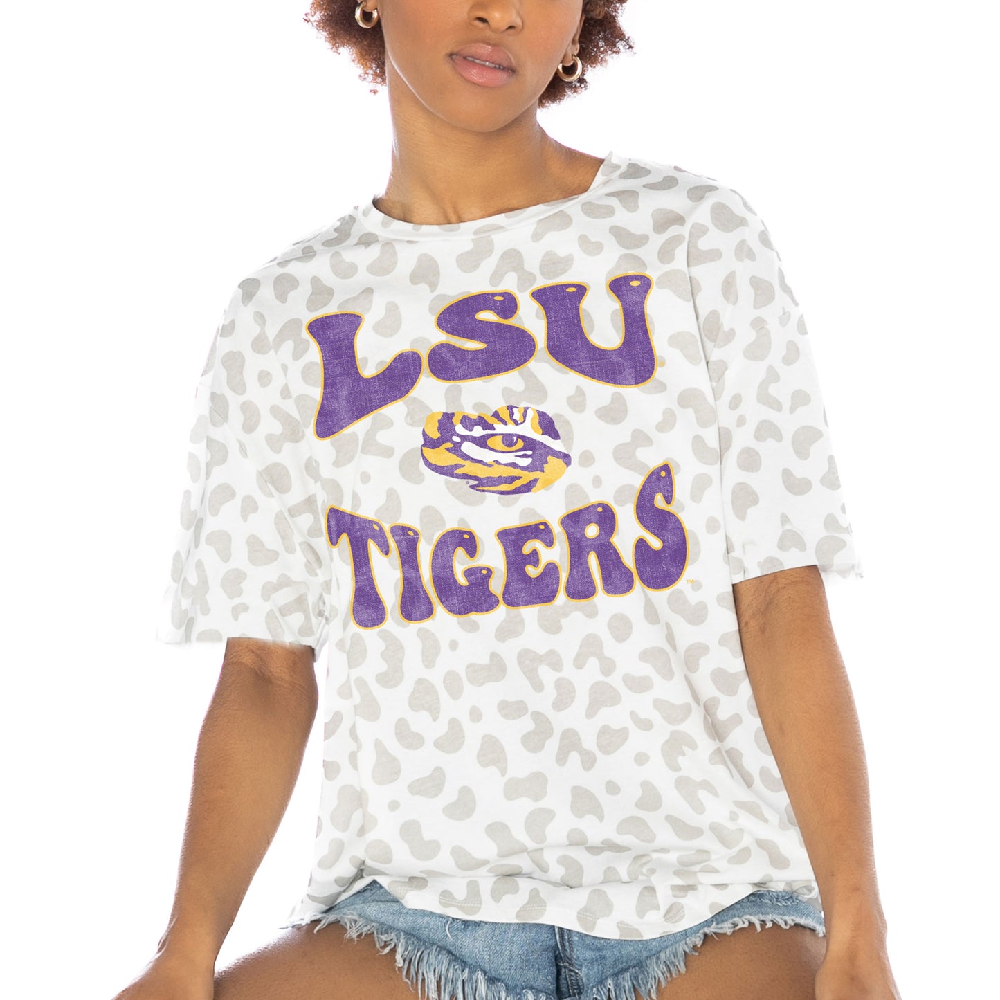 Women's Gameday Couture White LSU Tigers Crushing Victory Subtle Leopard Print T-Shirt