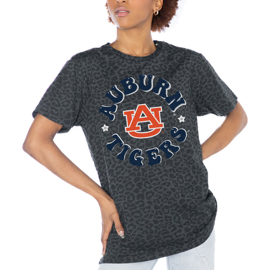 Women's Gameday Couture Charcoal Auburn Tigers Victory Lap Leopard Standard Fit T-Shirt