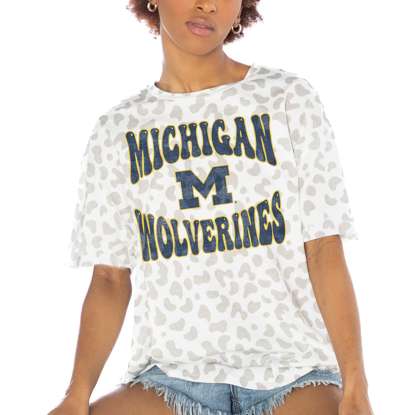 Women's Gameday Couture White Michigan Wolverines Crushing Victory Subtle Leopard Print T-Shirt