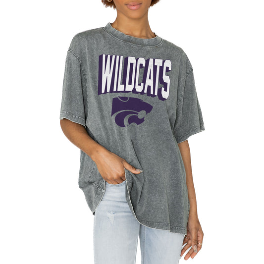 Women's Gameday Couture Gray Kansas State Wildcats Solid Defense Oversized T-Shirt