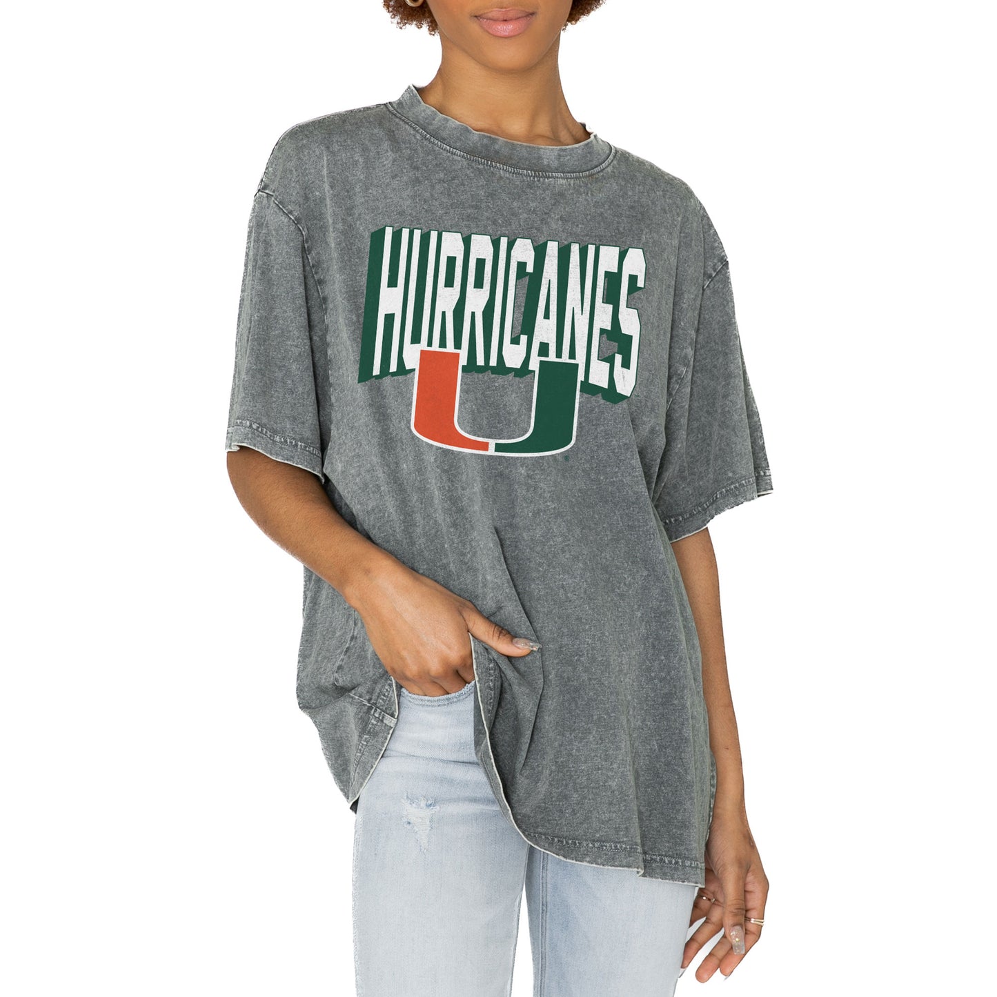 Women's Gameday Couture Gray Miami Hurricanes Solid Defense Oversized T-Shirt