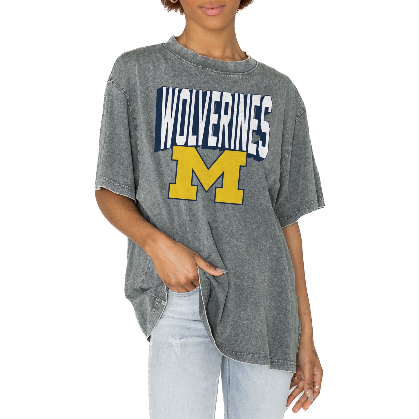 Women's Gameday Couture Gray Michigan Wolverines Solid Defense Oversized T-Shirt