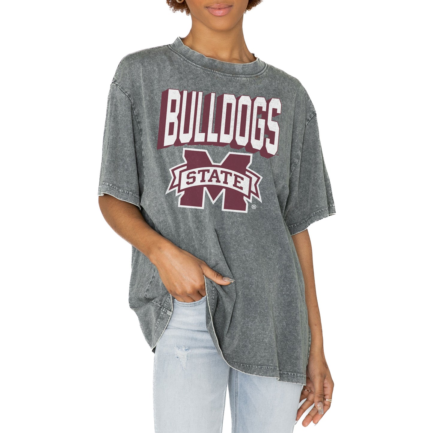 Women's Gameday Couture Gray Mississippi State Bulldogs Solid Defense Oversized T-Shirt