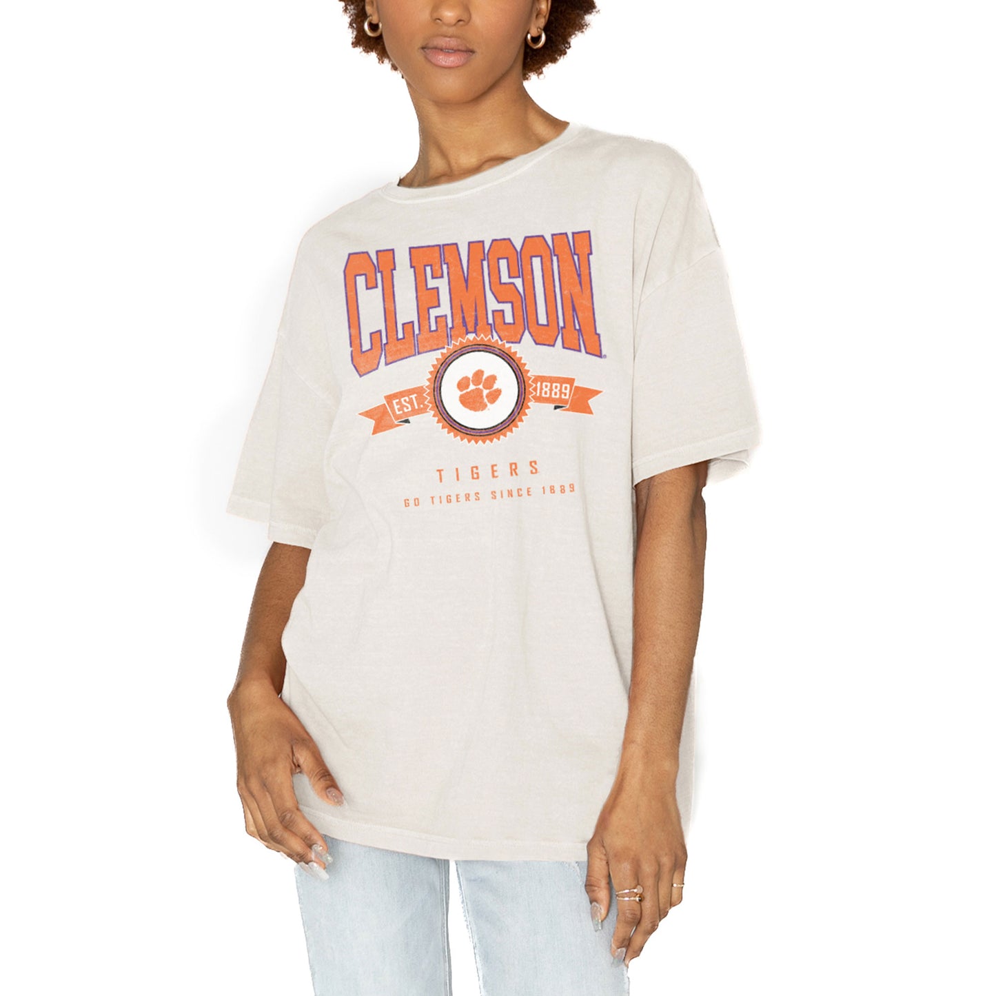 Women's Gameday Couture White Clemson Tigers Get Goin' Oversized T-Shirt