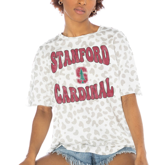 Women's Gameday Couture White Stanford Cardinal Crushing Victory Subtle Leopard Print T-Shirt