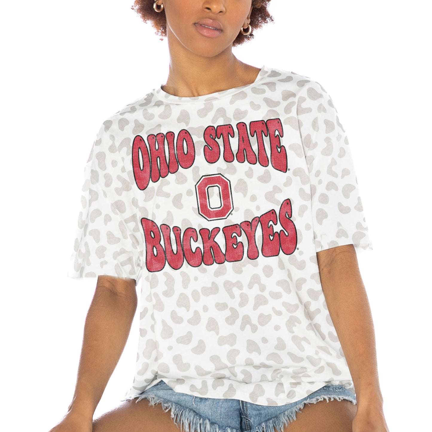 Women's Gameday Couture White Ohio State Buckeyes Crushing Victory Subtle Leopard Print T-Shirt