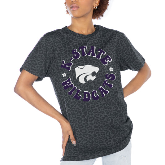 Women's Gameday Couture Charcoal Kansas State Wildcats Victory Lap Leopard Standard Fit T-Shirt