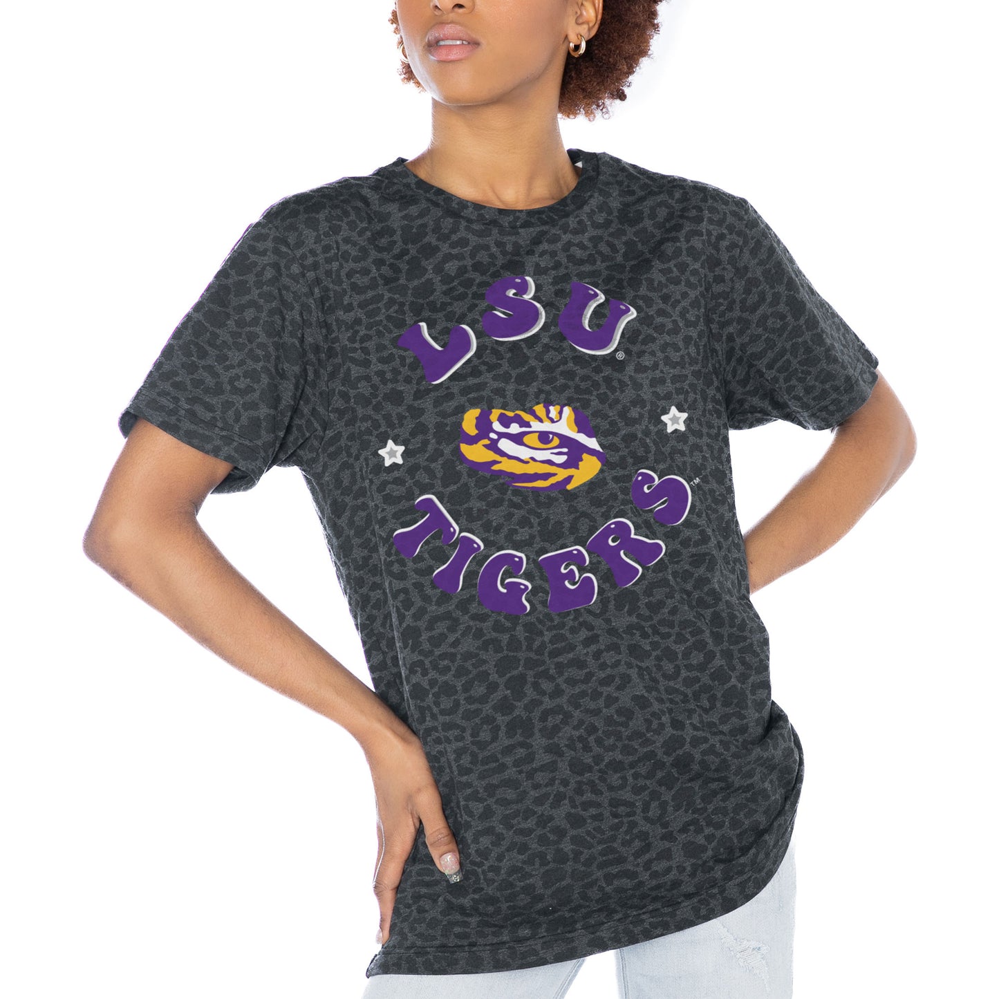 Women's Gameday Couture Charcoal LSU Tigers Victory Lap Leopard Standard Fit T-Shirt