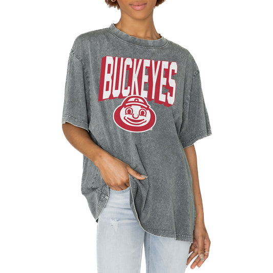 Women's Gameday Couture Gray Ohio State Buckeyes Solid Defense Oversized T-Shirt