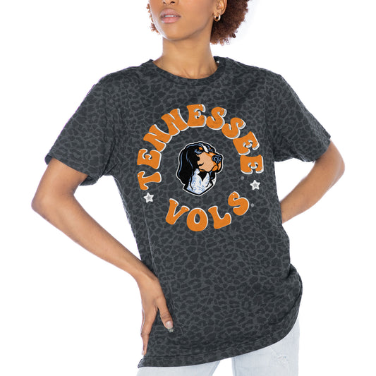 Women's Gameday Couture Charcoal Tennessee Volunteers Victory Lap Leopard Standard Fit T-Shirt