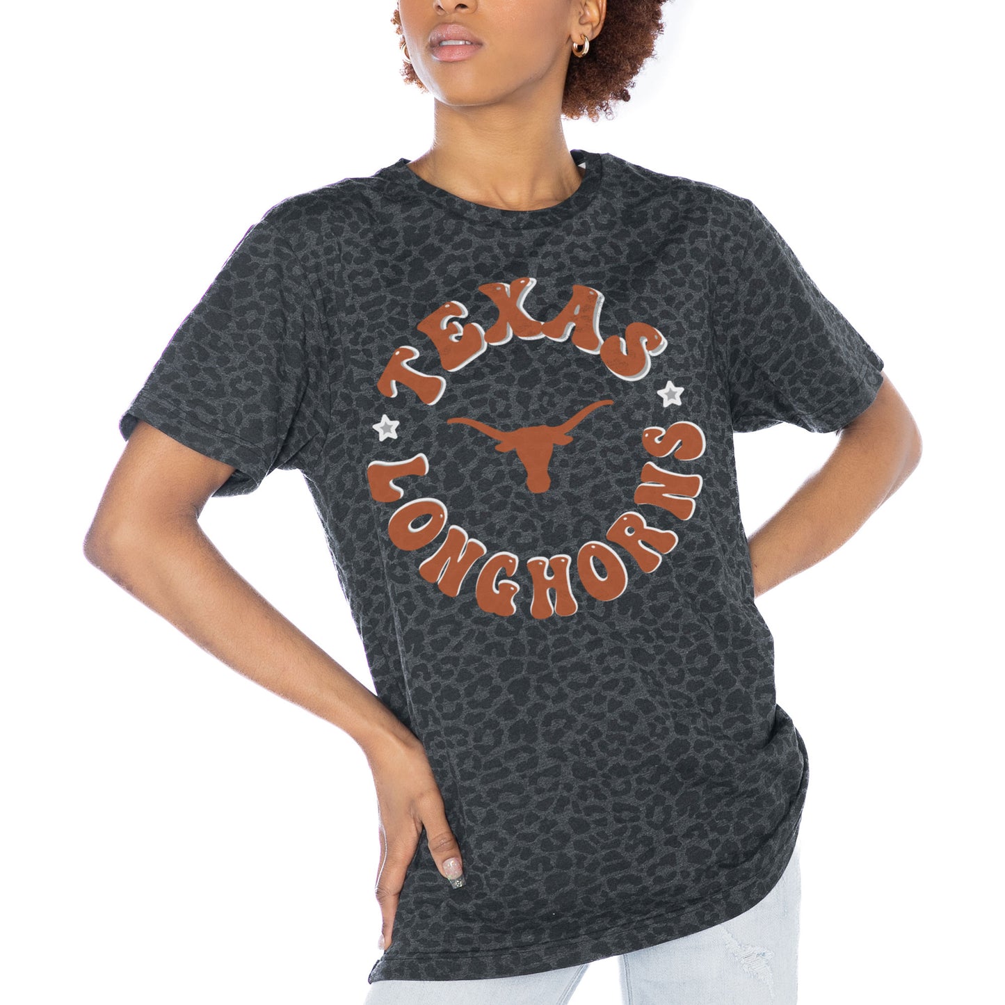 Women's Gameday Couture Charcoal Texas Longhorns Victory Lap Leopard Standard Fit T-Shirt