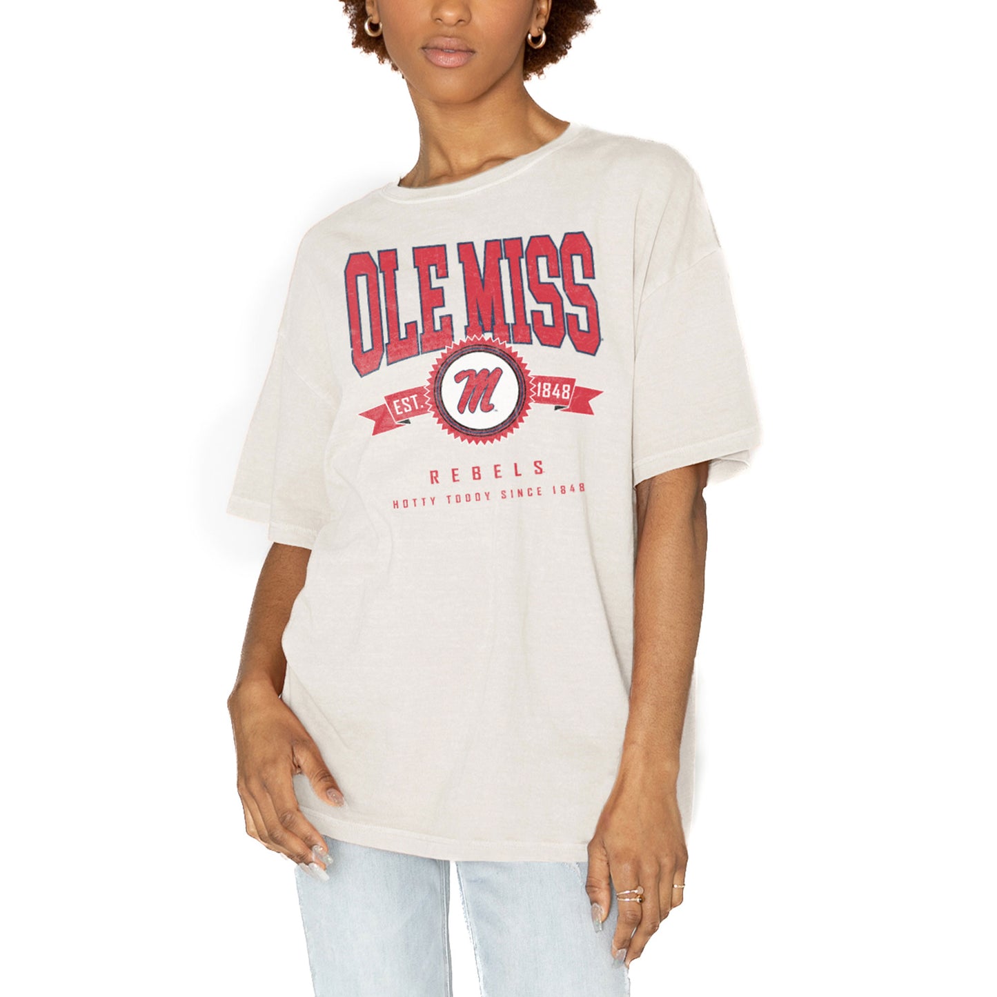 Women's Gameday Couture White Ole Miss Rebels Get Goin' Oversized T-Shirt