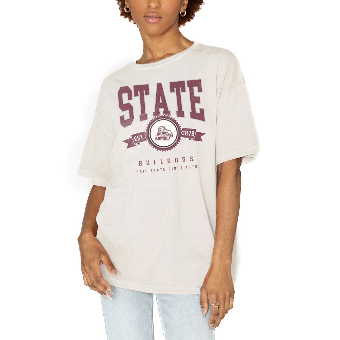 Women's Gameday Couture White Mississippi State Bulldogs Get Goin' Oversized T-Shirt