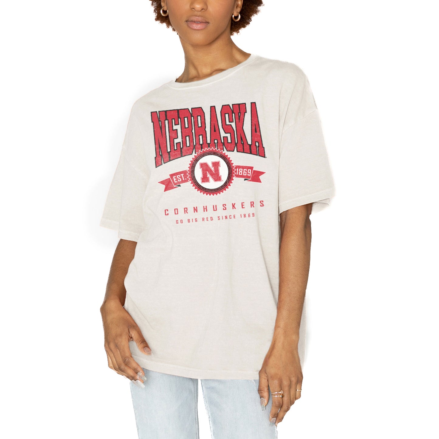 Women's Gameday Couture White Nebraska Huskers Get Goin' Oversized T-Shirt