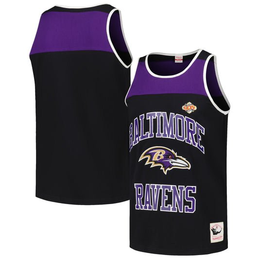 Men's Mitchell & Ness Black/Purple Baltimore Ravens  Heritage Colorblock Tank Top