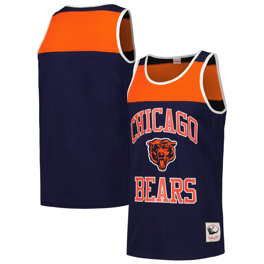 Men's Mitchell & Ness Navy/Orange Chicago Bears  Heritage Colorblock Tank Top