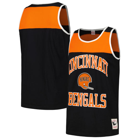 Men's Mitchell & Ness Black/Orange Cincinnati Bengals  Heritage Colorblock Tank Top