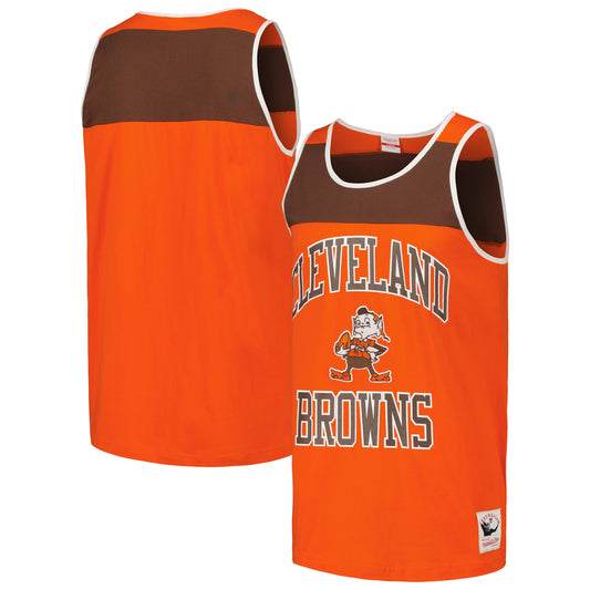 Men's Mitchell & Ness Orange/Brown Cleveland Browns  Heritage Colorblock Tank Top