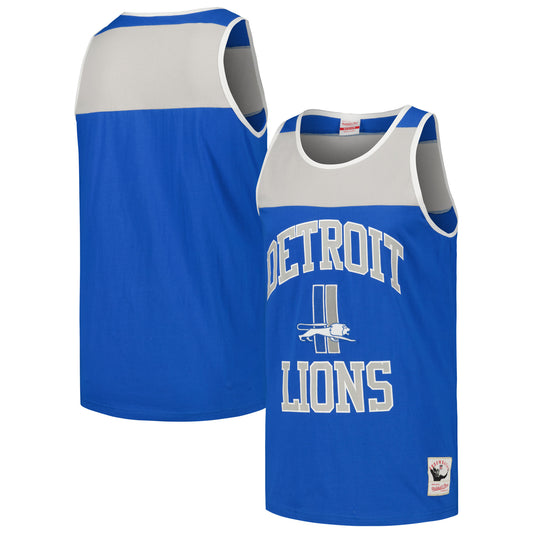 Men's Mitchell & Ness Blue/Silver Detroit Lions  Heritage Colorblock Tank Top