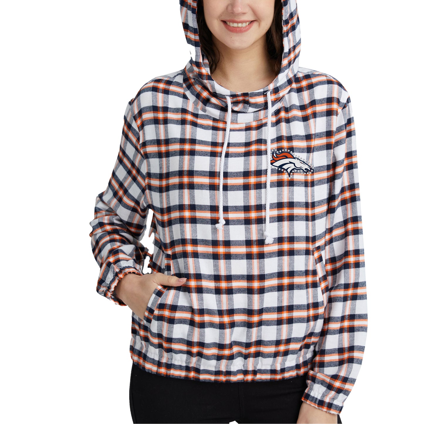 Women's Concepts Sport Navy/Orange Denver Broncos Sienna Flannel Long Sleeve Hoodie Top