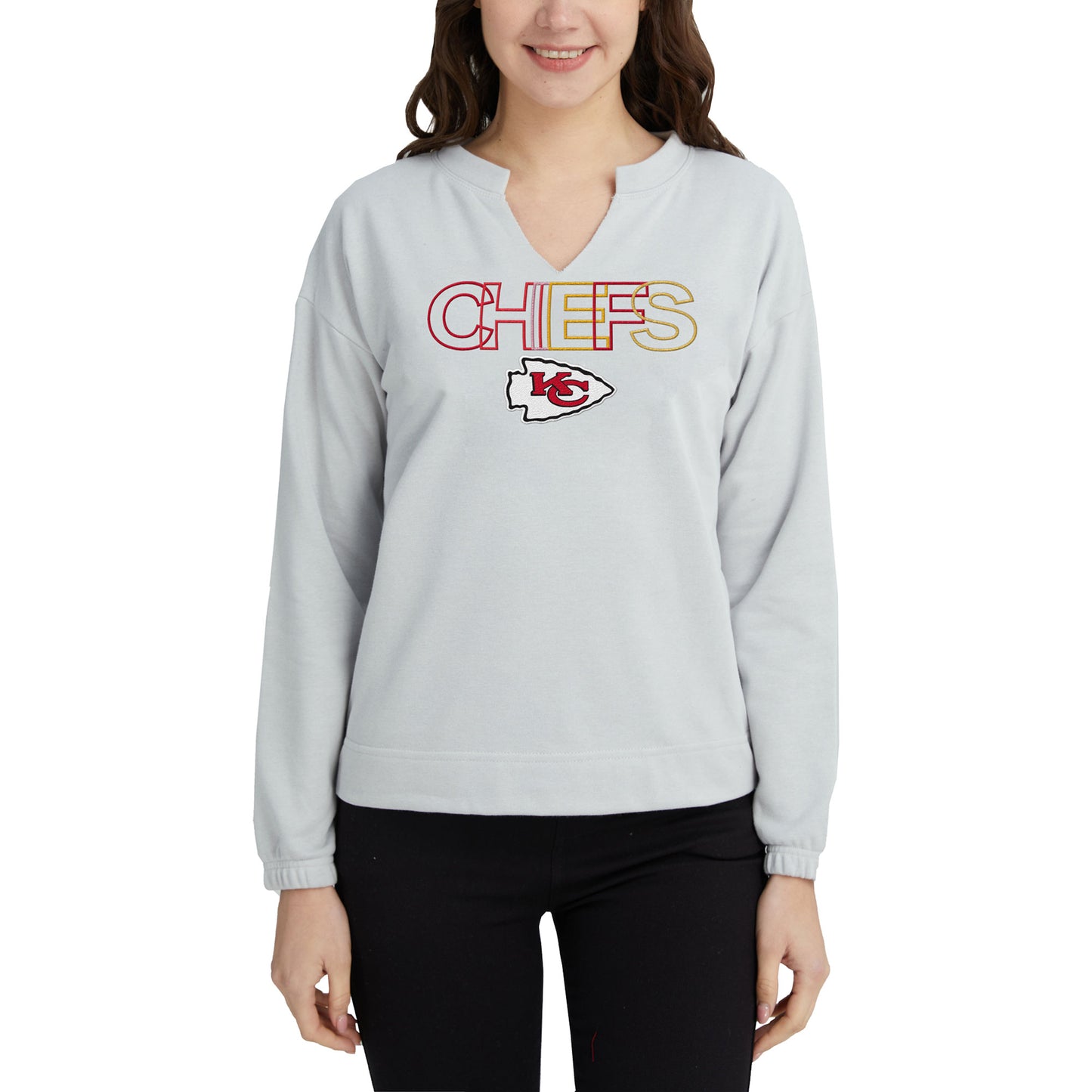 Women's Concepts Sport Gray Kansas City Chiefs Sunray Notch Neck Long Sleeve T-Shirt