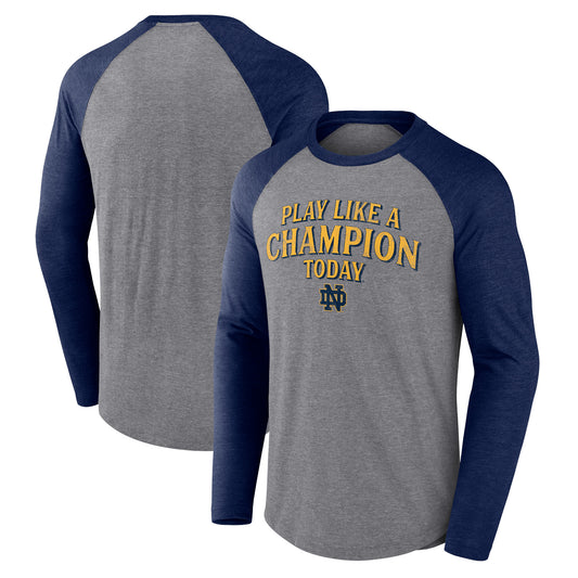 Men's Fanatics Heather Gray Notre Dame Fighting Irish Play Like A Champion Today Tri-Blend Raglan Long Sleeve T-Shirt